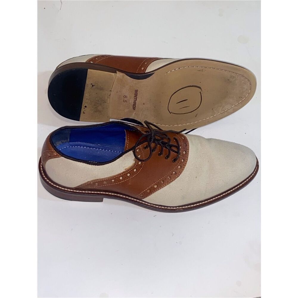 Two-Tone Brown Leather and Cream Canvas Oxford Shoes Winthrop Phillips